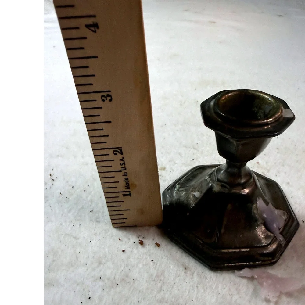 Vintage Benedict Proctor Candlestick Holder Silver Hexagonal Metal 2424 MCM Deco